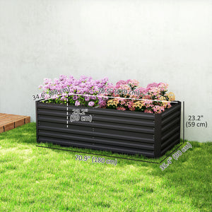 Galvanized Raised Garden Bed, Steel Outdoor Planters with Reinforced Rods, 71" x 35" x 23", Black
