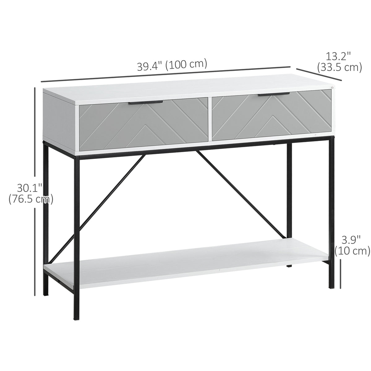 Modern Console Table with 2 Drawers, 2 Tier Entryway Table with storage Shelf, Narrow Sofa Table for Living Room, Hallway, White