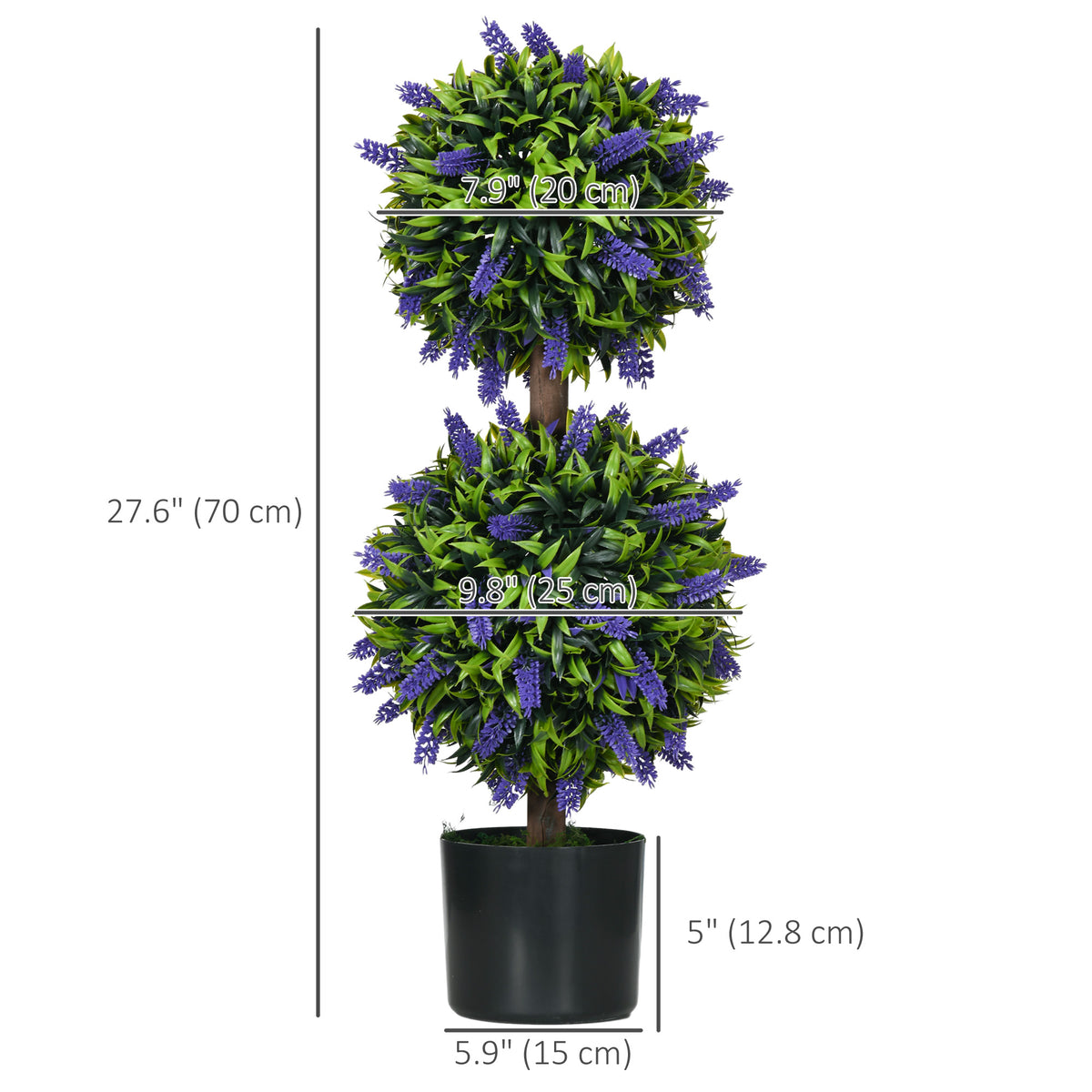 2.3ft Set of 2 Artificial Plants, Lavender Flowers Ball Trees with Pot, for Home Indoor Outdoor Decor