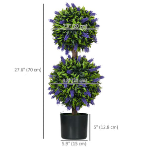 2.3ft Set of 2 Artificial Plants, Lavender Flowers Ball Trees with Pot, for Home Indoor Outdoor Decor