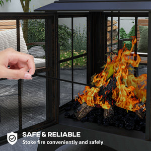 Wood-Burning Fire Pit, Chimney Style Firepit with Poker, 28" x 28", Black