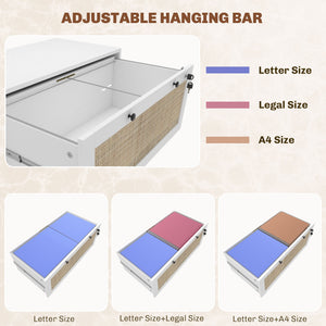 2-Drawer Filing Cabinet with Lock, Rattan File Cabinet with Adjustable Hanging Bar, Natural – view 19