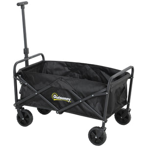 Collapsible Folding Garden Cart, Heavy Duty Lawn Wagon with Universal Wheels and Adjustable Handle, Black
