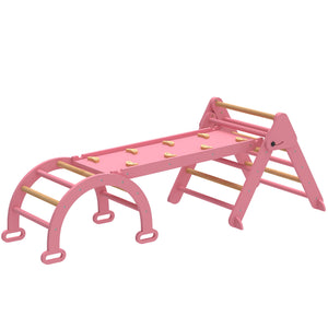 Qaba 7-in-1 Pikler Triangle Set, Foldable Wooden Climbing Toys with Arch, Ramp and Ladder for Toddlers 1-4 Years