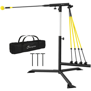 Soozier Baseball Hitting Trainer with 4 Power Bands, 32.7"-43.3" Adjustable Batting Practice Equipment with Stakes, Carry Bag