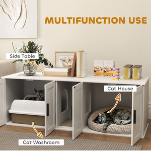 Cat Litter Box Enclosure with Double Room, Scratching Board for 2 Cats, 57" x 19" x 20", White