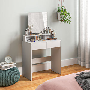 Makeup Vanity Desk with Mirror, for Bedroom, Modern Dressing Table with Drawers, Compartments, White