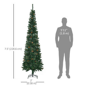 7.5ft Pencil Christmas Tree, Artificial Christmas with Pine Needles, Realistic Branches, Pine Cones – view 4