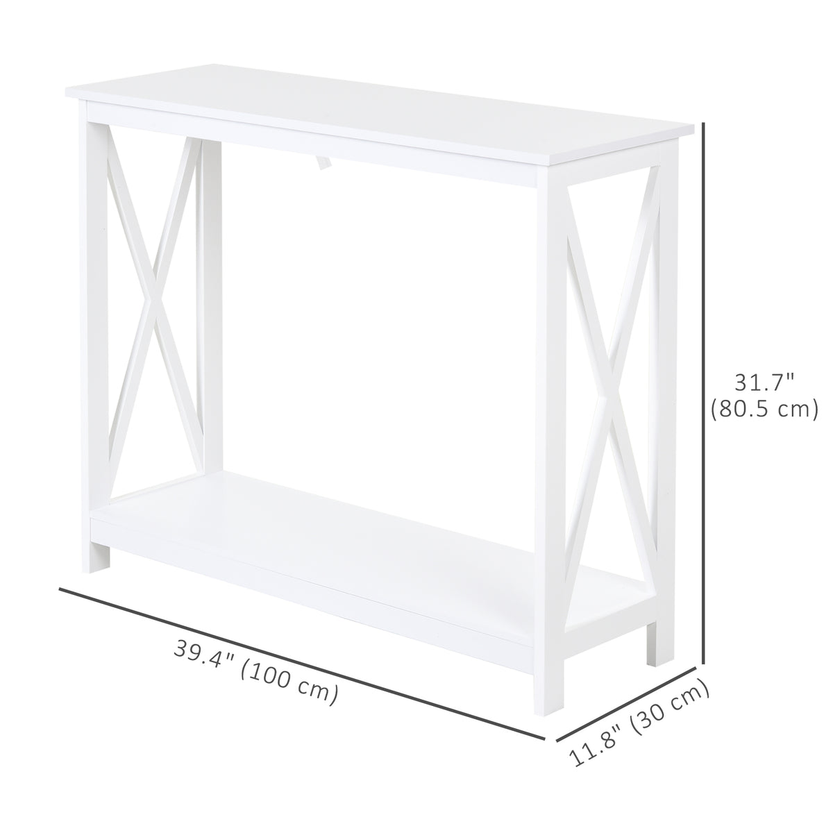 40" Console Table, 2 Tier X-Design Narrow Entryway Table with Storage Shelf for Behind Couch, Living Room, Hallway, White