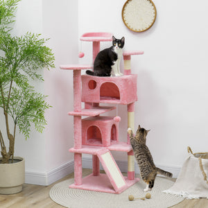 54" Cat Tree, Multi-Level Cat Tower with Scratching Posts, Cat Condos, Bed, Platforms, Ramp, Toy Ball, Beige – view 49