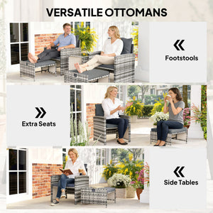 5 Piece Patio Furniture Set, Wicker Patio Chairs with Ottomans, 2-Tier Glass Coffee Table and Cushions – view 4