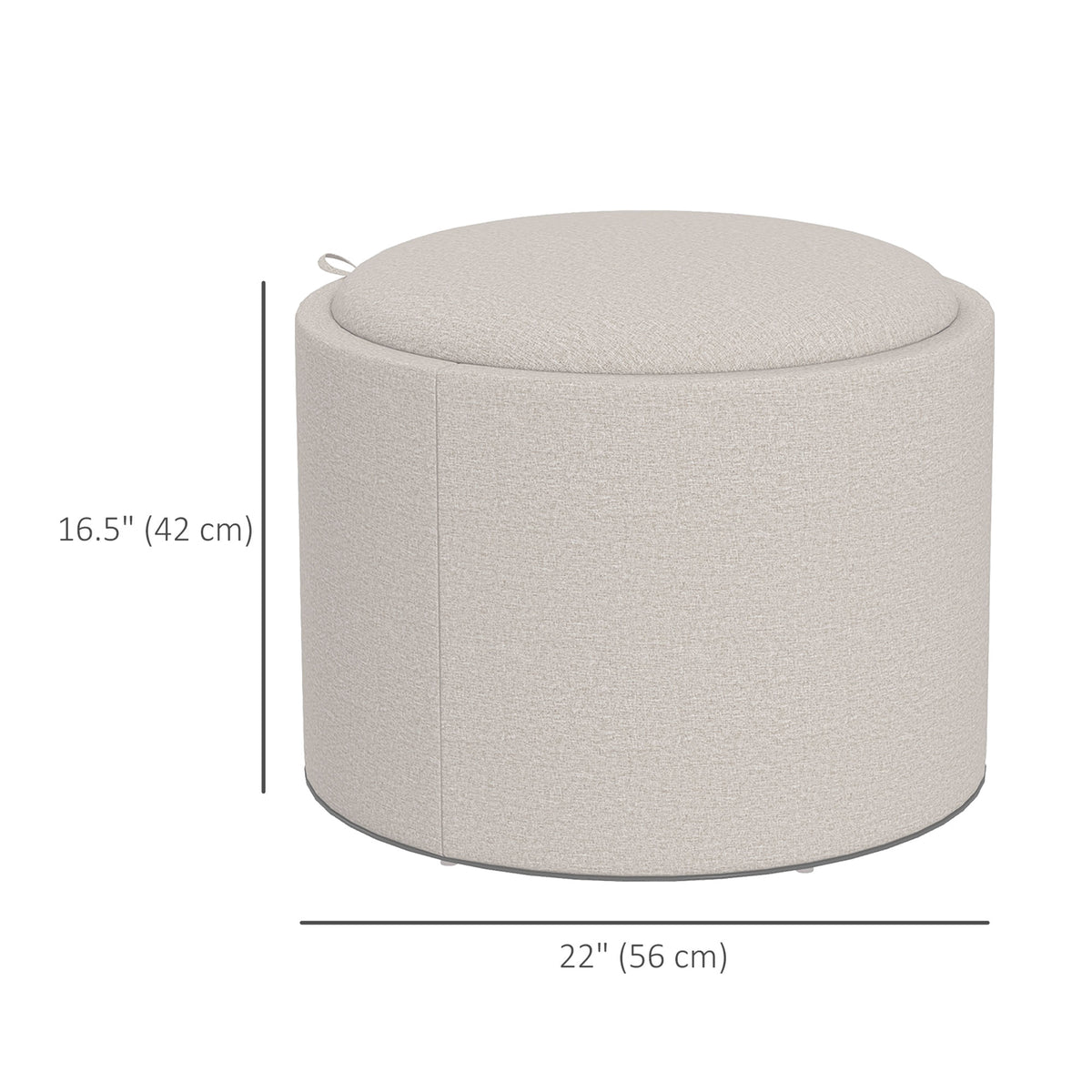 Round Coffee Table, End Table with Hidden Storage and Tray Top, Linen Upholstered Footrest for Living Room