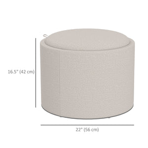 Round Coffee Table, End Table with Hidden Storage and Tray Top, Linen Upholstered Footrest for Living Room