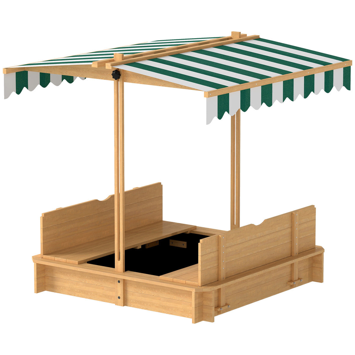 Kids Wooden Sandbox Outdoor Backyard Playset Children Play Station w/ Adjustable Canopy & Convertible Bench – view 2