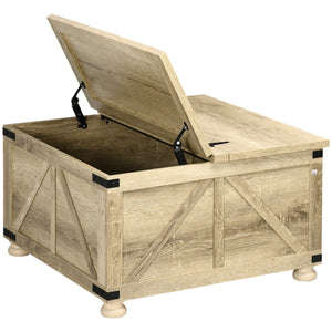 Farmhouse Coffee Table, Square Center Table with Flip-top Lids, Hidden Storage Compartment and Wooden Legs