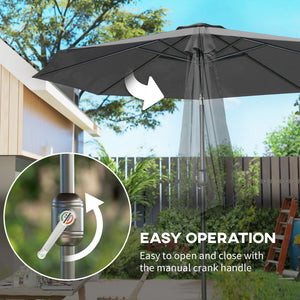 10' x 8' Round Market Umbrella, Patio Umbrella with Crank Handle and Tilt, Outdoor Parasol for Garden, Blue – view 18