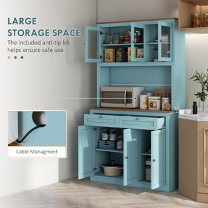 71" Pantry Cabinet with Microwave Space, Buffet with Hutch, 2 Drawers, Adjustable Shelves and Glass Doors – view 3