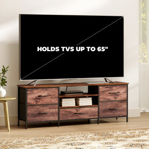 TV Stand for TVs up to 65 Inch, Industrial TV Console with Charging Station, 5 Drawers and Open Shelves – view 6