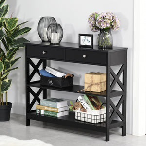 39" Console Table, Narrow Entryway Table with Storage Shelves, Drawers and X Frame for Behind Couch – view 6