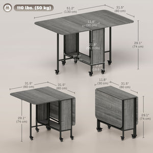Folding Dining Table, Extendable Kitchen Table for Small Spaces with Storage Shelf and 6 Wheels – view 2