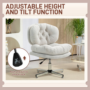 Computer Desk Chair, Armless Office Chair with Wide Padded Seat and Adjustable Height, Cream White – view 4