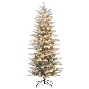 6' Pre Lit Arctic Fir Artificial Flocked Christmas Trees, with Snow Branches, Warm White UL Listed Clear Lights