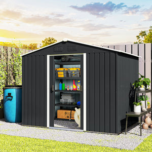 8' x 6' Outdoor Storage Shed, Metal Garden Tool Storage House with Lockable Sliding Doors and Vents for – view 7