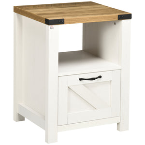 Side Table with Storage, Farmhouse End Table with Drawer, Open Shelf and Barn-style Panel – view 15