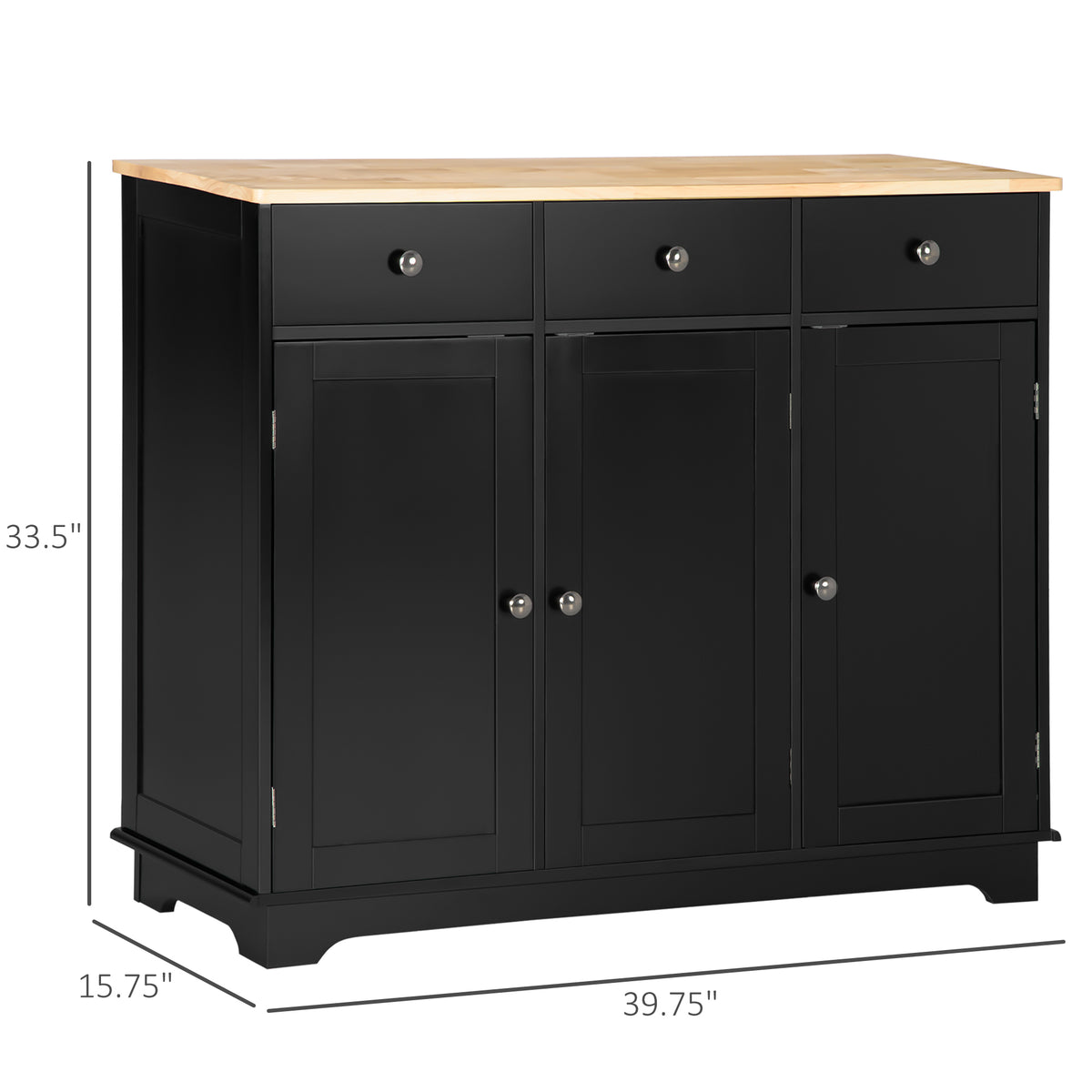 Modern Sideboard, Buffet Cabinet with Storage Cabinets, Drawers and Adjustable Shelves for Living Room, Black