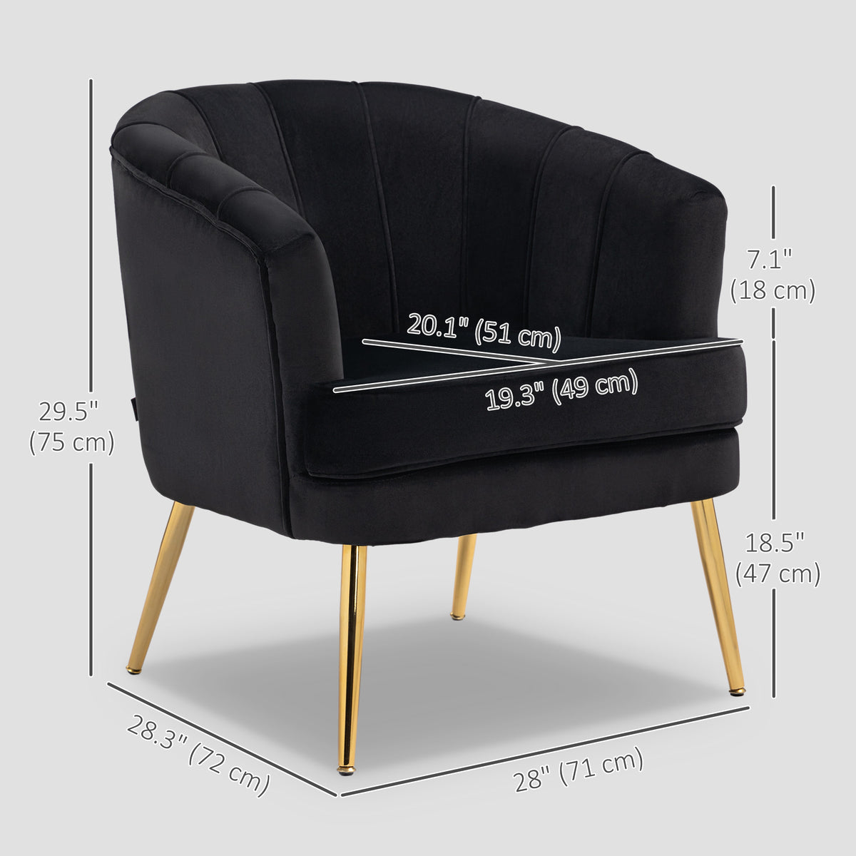 Fabric Armchair, Modern Accent Chair with Gold Metal Legs for Living Room, Bedroom, Home Office, Black – view 2