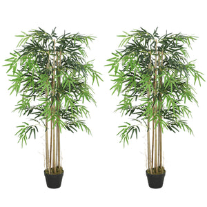 5FT Artificial Bamboo Tree Set of 2, Fake Plant with 1095 Leaves, Greenery Plant in Nursery Pot for Indoor, Green