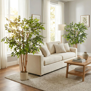 4FT Artificial Banyan Tree Set of 2, Fake Potted Tree with Solid Wood Trunk and Pot for Indoor
