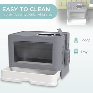 Cat Litter Box, Front Enter & Top Exit Cat Litter Tray with Scoop, Pull-out Tray, Easy to Clean, Green – view 10