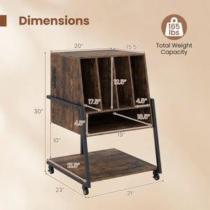 Record Player Stand on Wheels Rolling Turntable Stand with Power Outlets-Rustic Brown view 5
