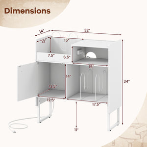 Record Player Stand with Power Outlets and Vinyl Storage Holder up to 250 Albums-White view 5