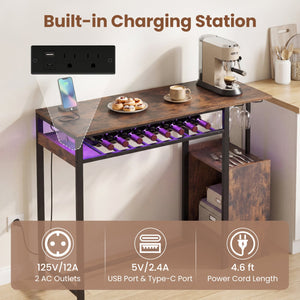 Rectangular Bar Table with Charging Station and LED Light-Rustic Brown view 8