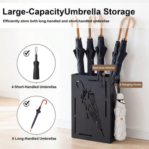 Rectangular Umbrella Holder Rack with Removable Drip Tray-Black view 8