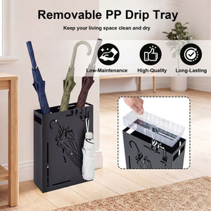 Rectangular Umbrella Holder Rack with Removable Drip Tray-Black view 9