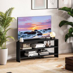 Corner TV Stand, Modern TV Table with 2 Open Shelves for 47 Inch TV, Entertainment Center for Living Room, Black