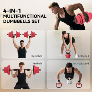 Soozier 44lbs 4-in-1 Adjustable Weight Dumbbell Set, Barbell, Kettlebell, Push Up Stand