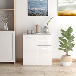 High Gloss Sideboard with 2 Drawers and 2 Doors, Buffet Cabinet with Adjustable Shelf, Coffee Bar Cabinet with Storage, White