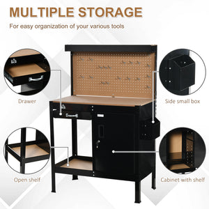 Multipurpose Tool Workbench for Garage, Garage Bench with Storage Drawer, Peg Board, Lockable Cabinet