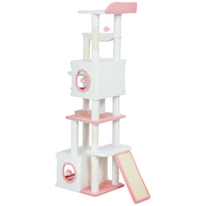 65 Inch Cat Tree with 2 Doors Condos, Plush Top Perch, Hammock, Sisal Scratching Posts, 4 Pompoms, Ramp – view 8