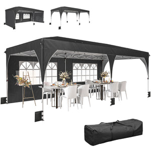 10 x 20 ft Pop Up Canopy Tent with Reflective Strips, UPF 50+ Easy up Instant Canopy with 6 Sandbags, Black