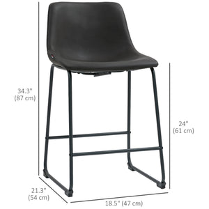 Counter Height Bar Stools Set of 2, Vintage PU Leather Bar Chairs, Kitchen Stool with Footrest, Dark Brown
