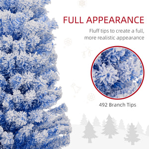 6ft Flocked Christmas Tree, Pencil Christmas Tree with Realistic Branch Tips, Folding Metal Stand, Green – view 18