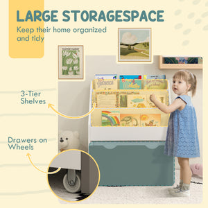 Qaba Kids Bookshelf with 3 Tier Display Shelves, Drawer for Nursery