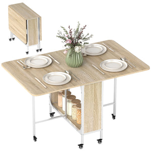 Folding Dining Table, Extendable Kitchen Table for Small Spaces with Storage Shelf and 6 Wheels – view 15