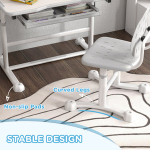 Qaba Height Adjustable Kids Desk and Chair Set with Tilt Desktop, Large Writing Board, Storage Drawer, Book Stand