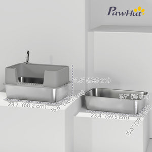 Stainless Steel Litter Box, XL High Sided Cat Litter Box with Scoop, Anti Leakage & Easy to Clean, 24" x 16" x 12", Grey